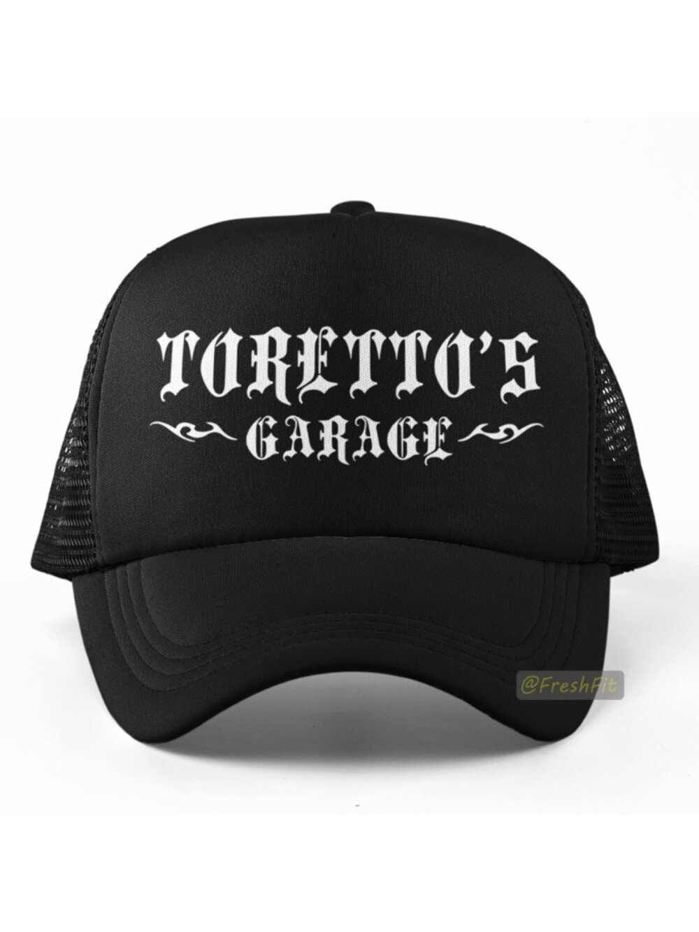 🆕Toretto's Garage Black Foam Trucker Hat Mesh Snapback Cap
